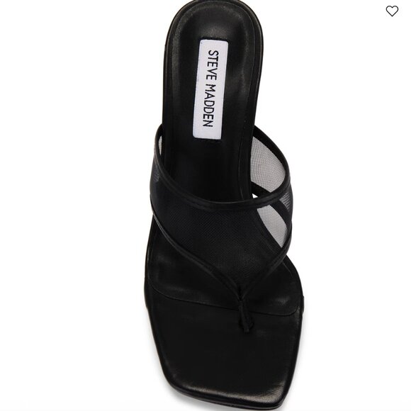 Steve Madden Rabin-M Heel in Black Leather Thong Heeled Flip Flop Sandal Heels - Picture 4 of 14